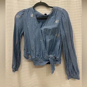 J. Crew Blue Puff Sleeve Wrap Blouse